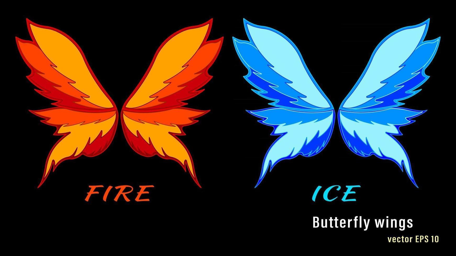 fuego y hielo coloridas alas de mariposa vector