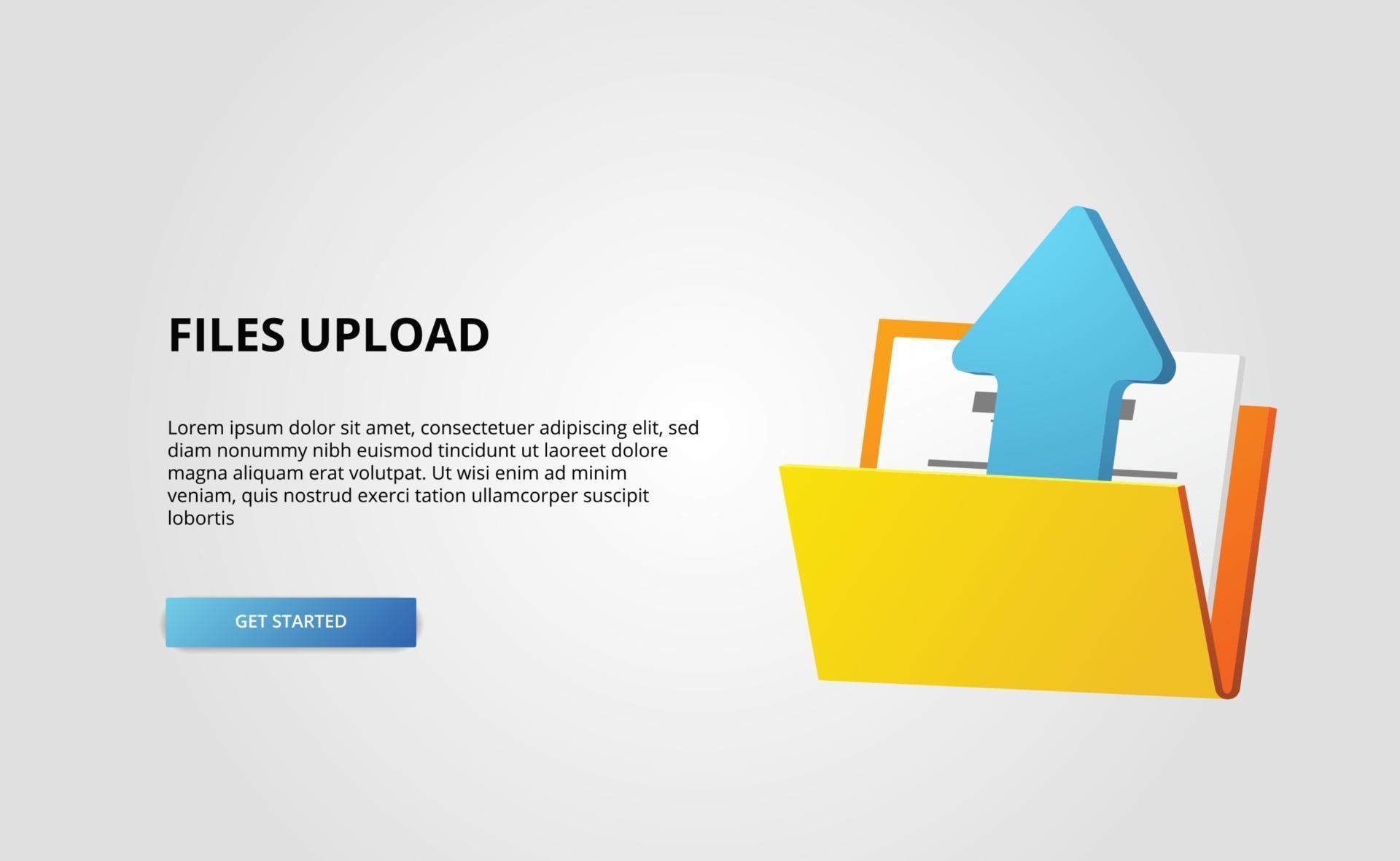 3d open folder contain file document upload arrow illustration data
