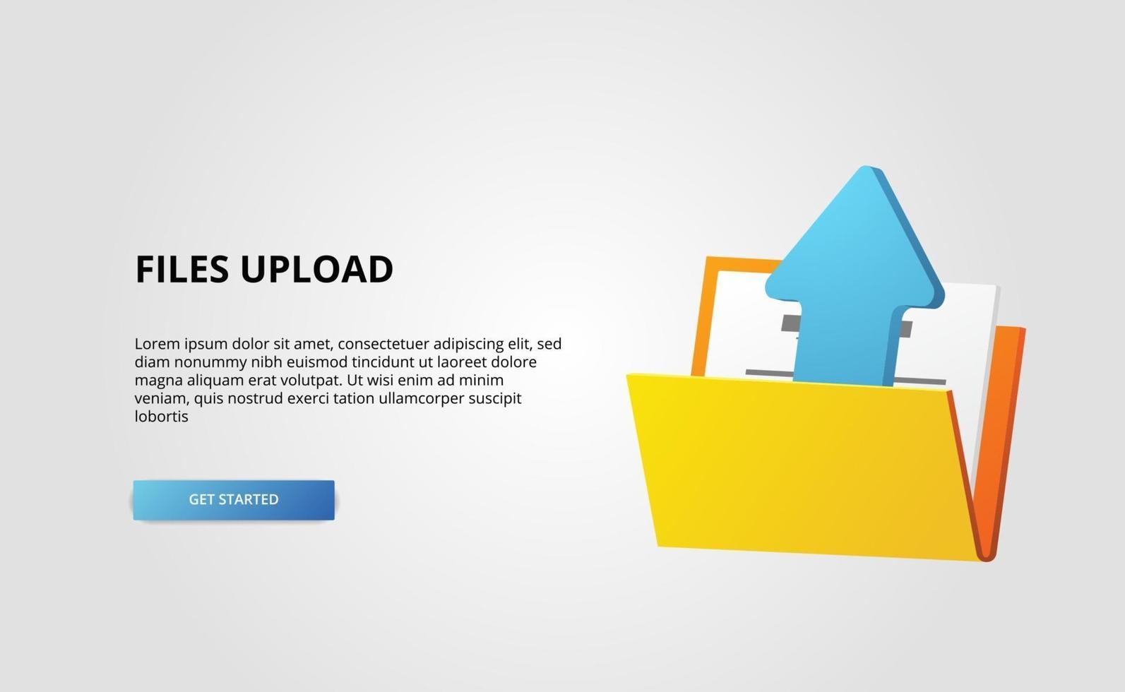 3d open folder contain file document upload arrow illustration data transfer backup memory concept with white background vector