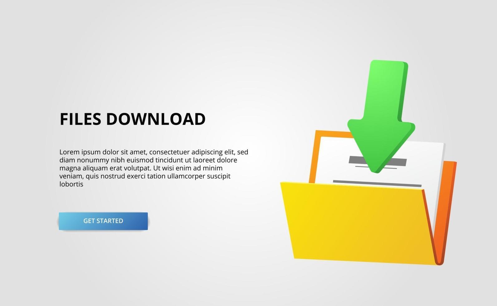 3d open folder contains file document download arrow illustration data transfer concept with white background vector