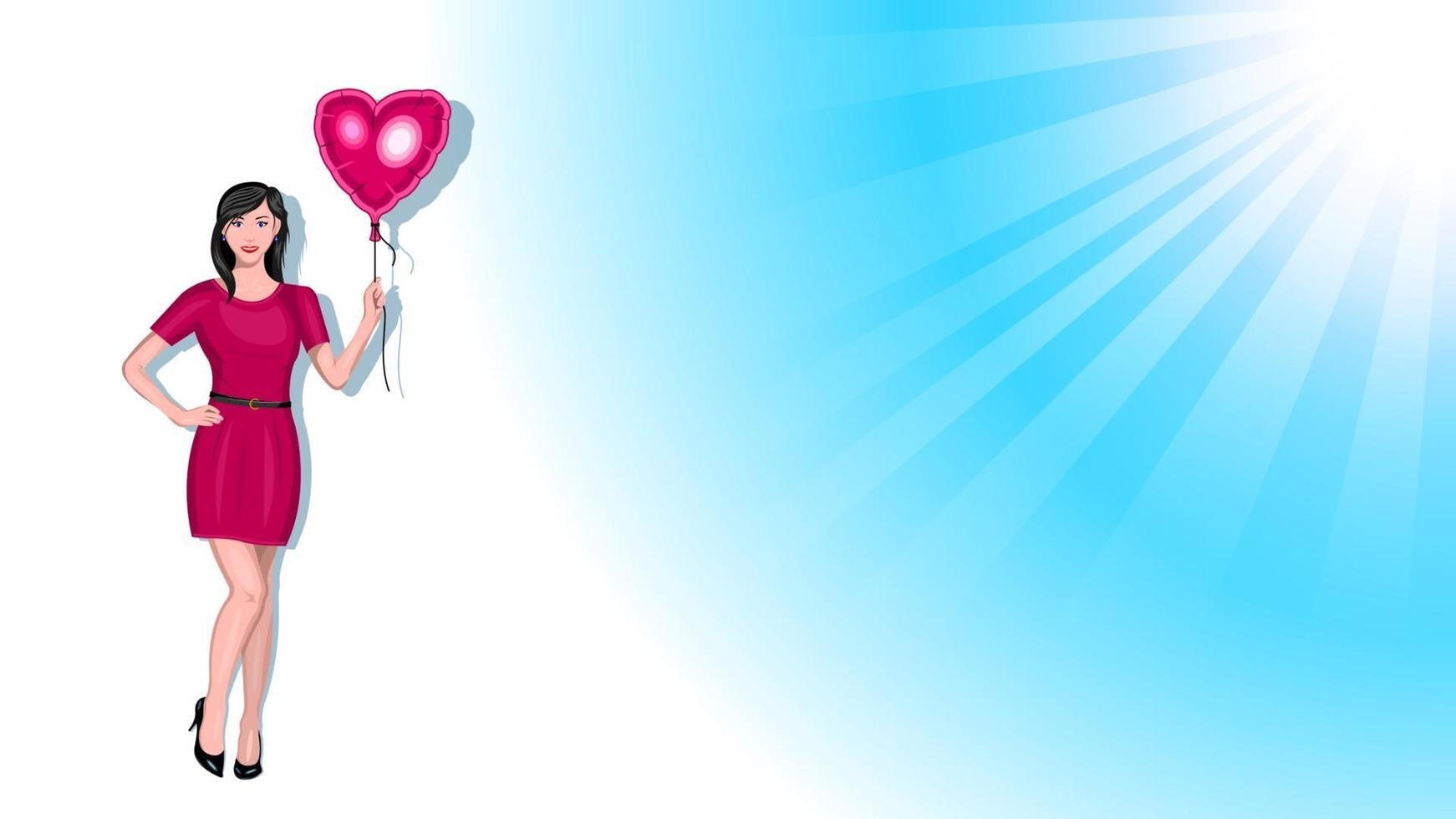 woman holding balloon cartoon background vector