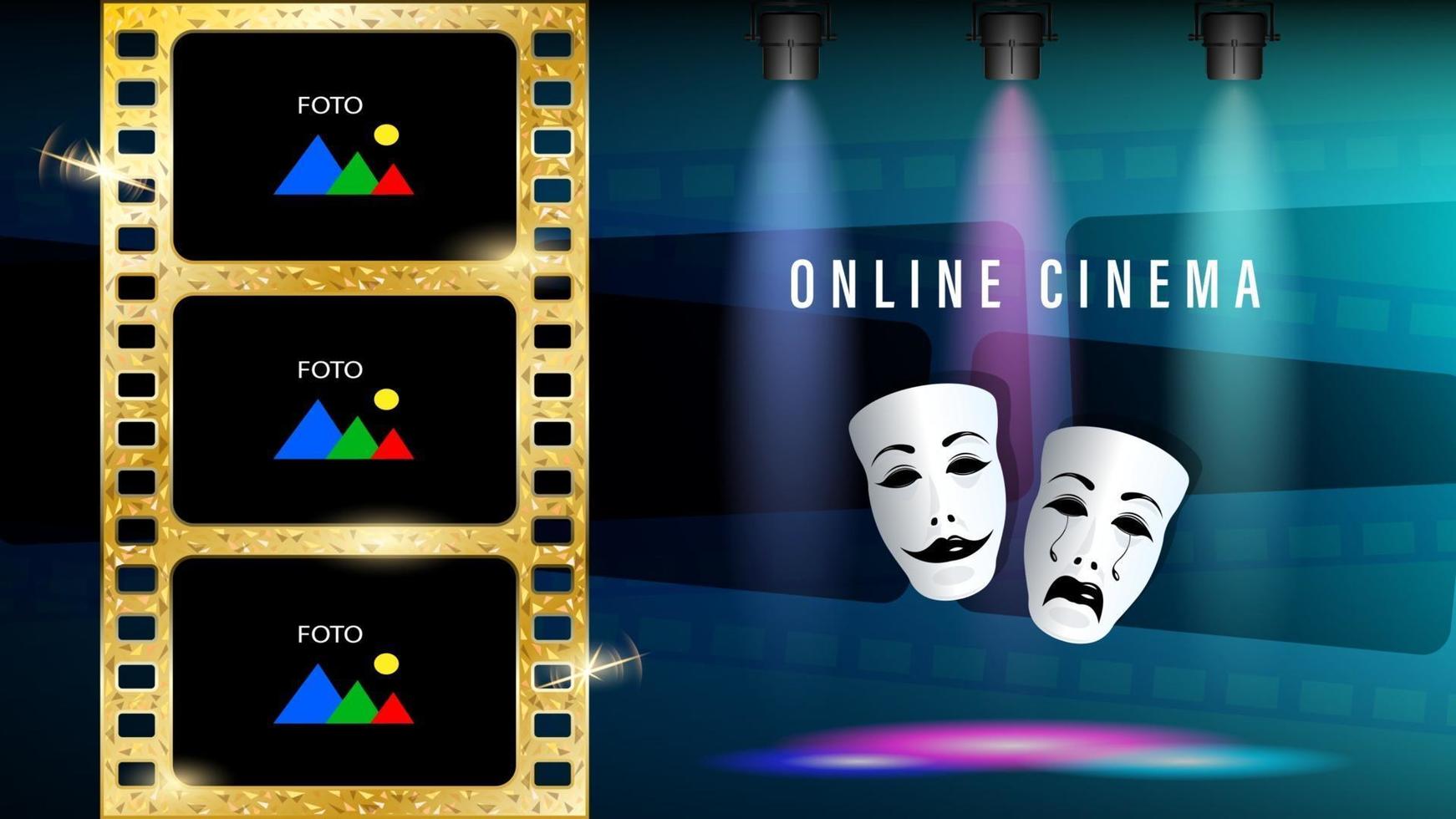 Online cinema gold film stripe background vector