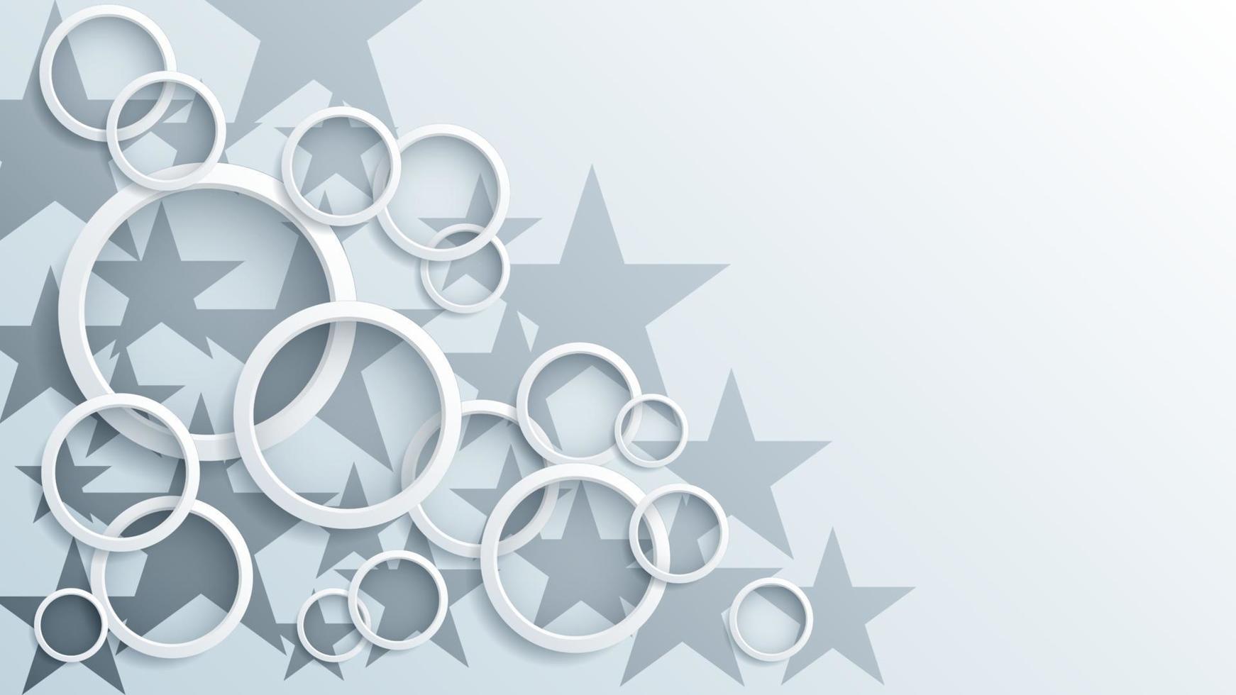 3d white circles rings and stars background vector