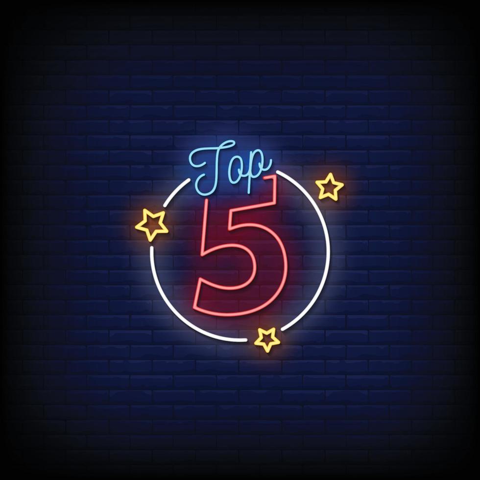 Top Five Neon Signs Style Text vector