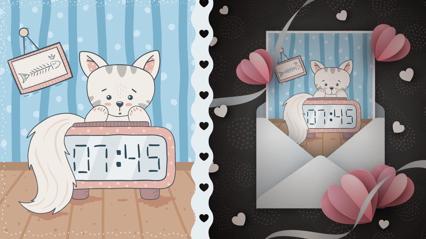 Cat with clock vector