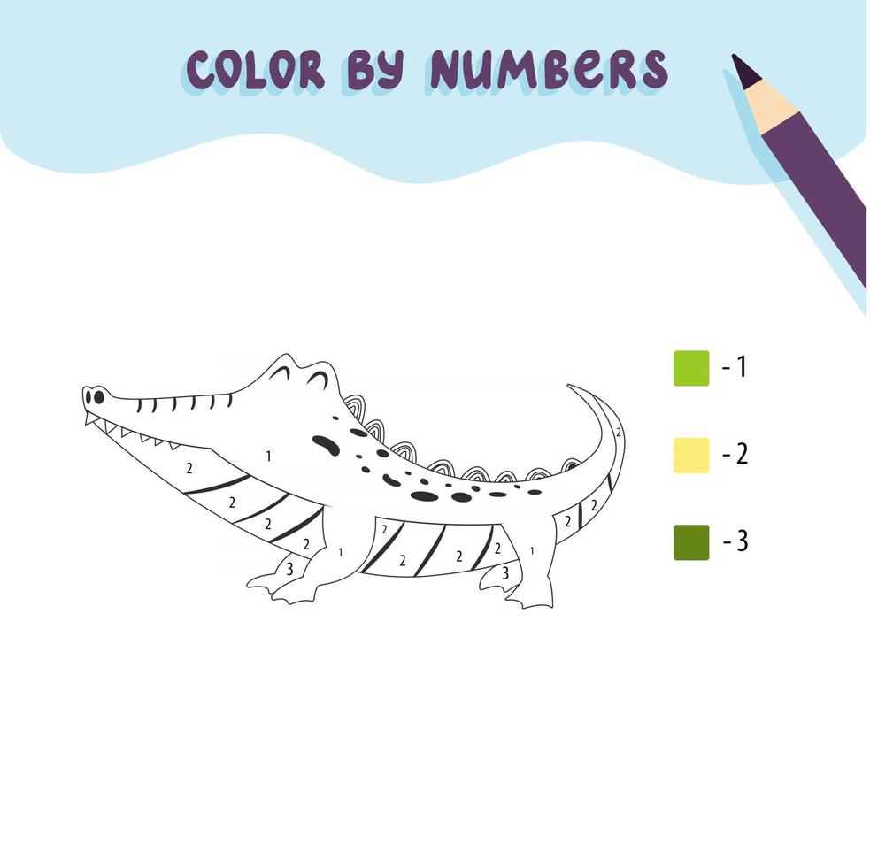 Color cute crocodile by number Educational math game for children Coloring page Vector illustration with funny alligator