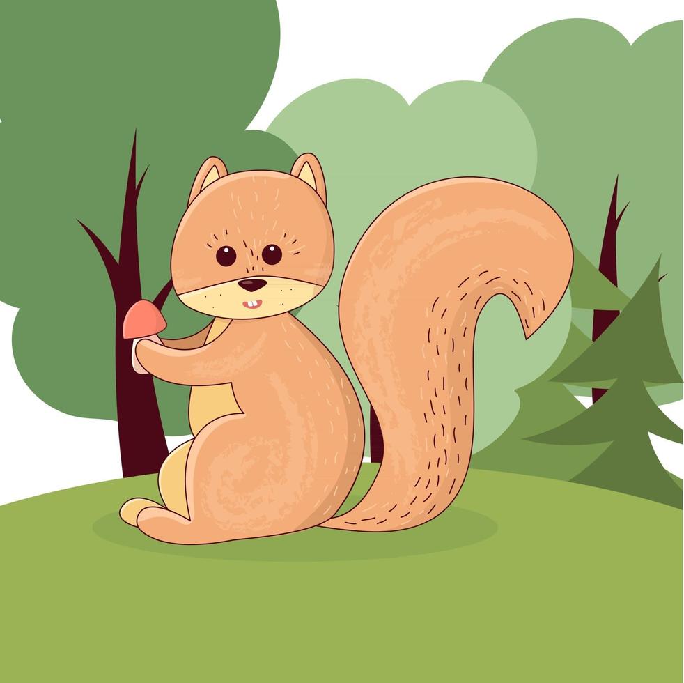 Cartoon squirrel in the forest vector