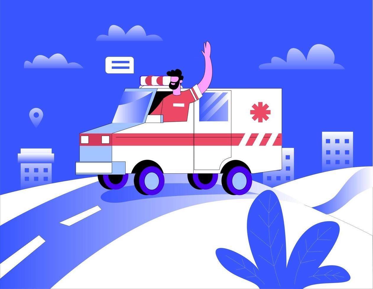 Ambulance service from hospital vector illustration concept