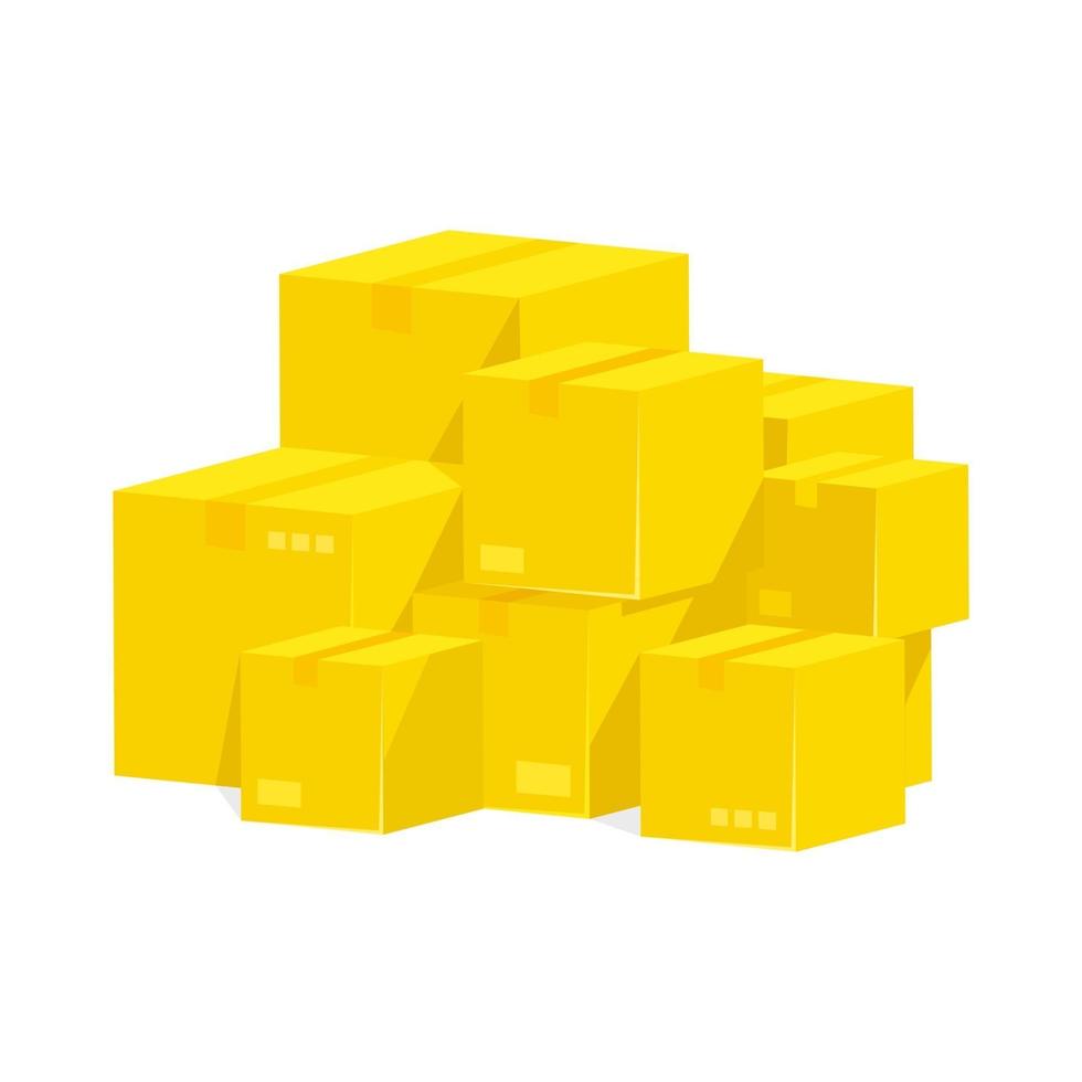 Pile of stacked sealed goods yellow cardboard boxes vector