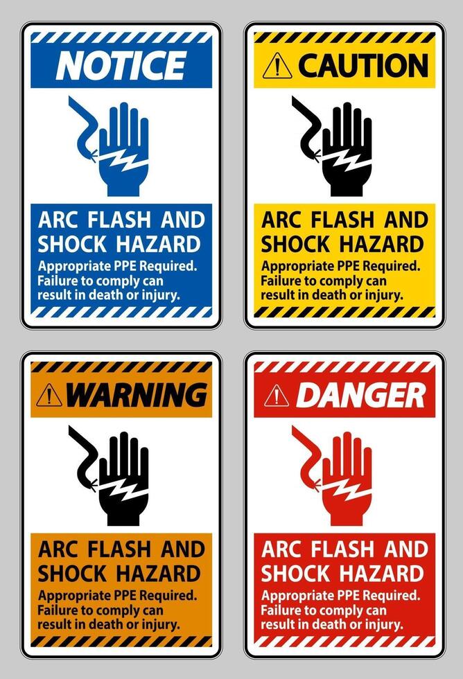 Arc Flash And Shock Hazard Appropriate PPE Required vector