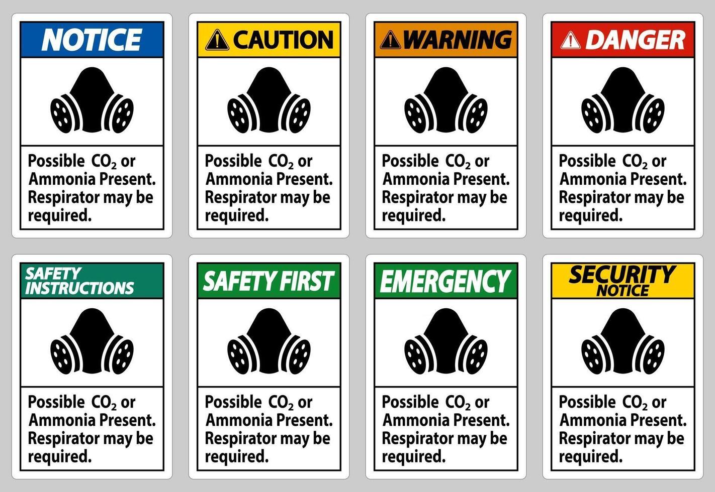 PPE Sign Possible Co2 Or Ammonia Present Respirator May Be Required vector