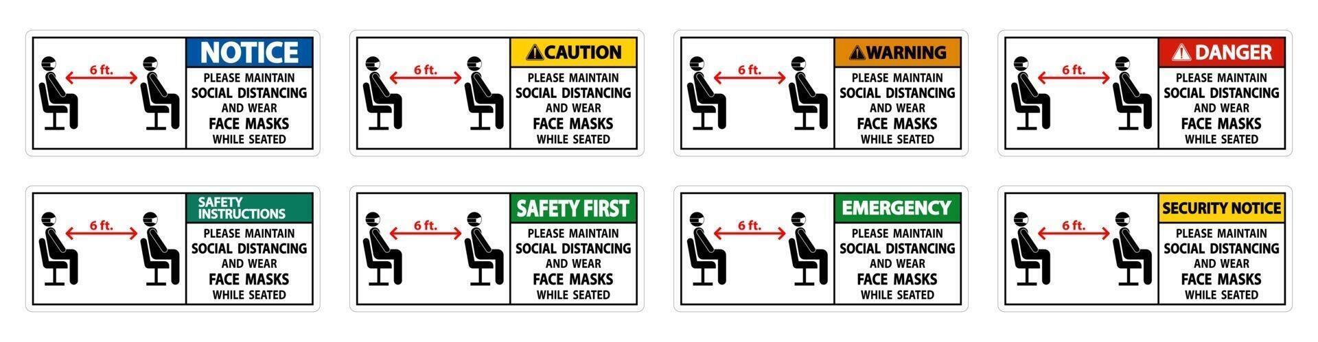 Maintain Social Distancing Wear Face Masks Sign vector