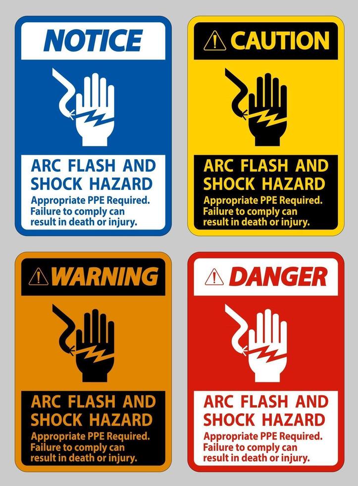 Arc Flash And Shock Hazard Appropriate PPE Required vector