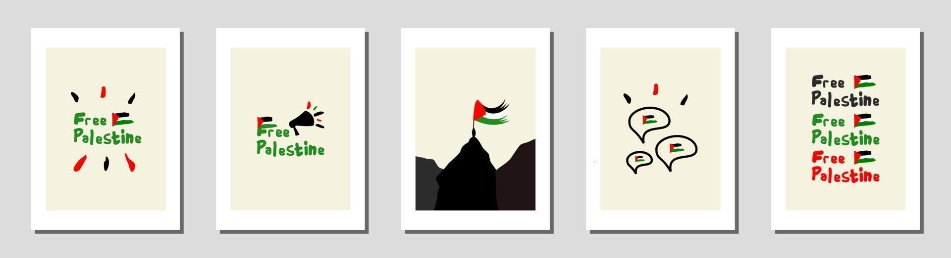 Free Palestine and set of palestine flag with brush hand drawn background for wall design vector