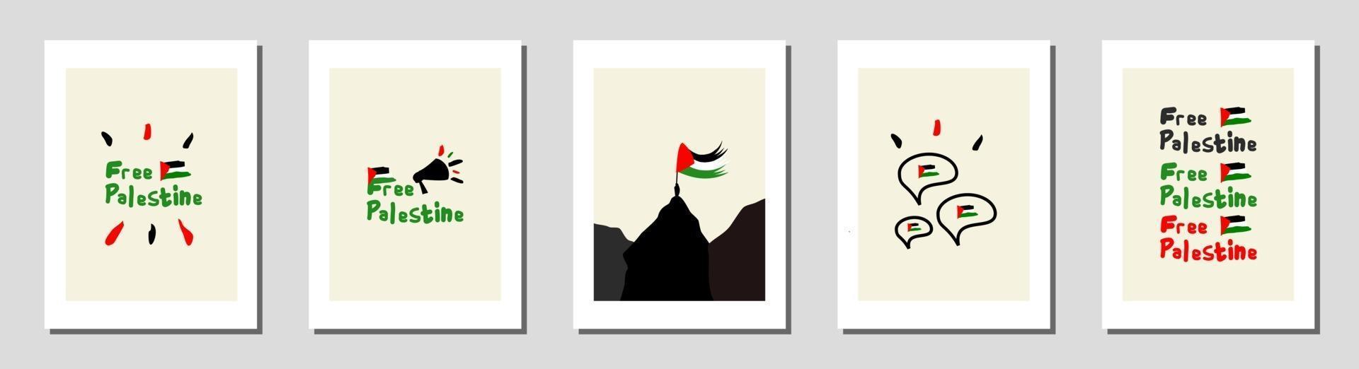 Palestina libre y conjunto de bandera de Palestina con fondo dibujado a mano de pincel para diseño de pared vector