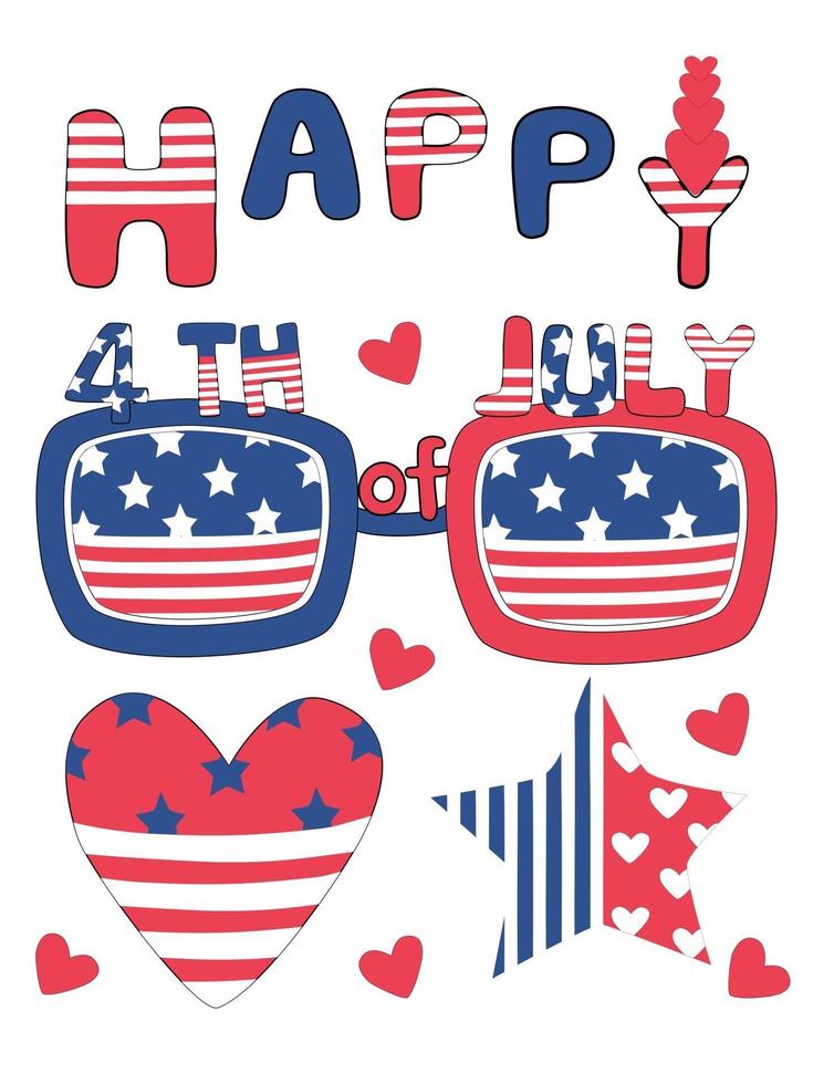 This 4th of July America Celebration Day Doodle style design can be applied to festive season such as invitation cards room decorations jewelry hats tshirts gifts digital printing and more vector