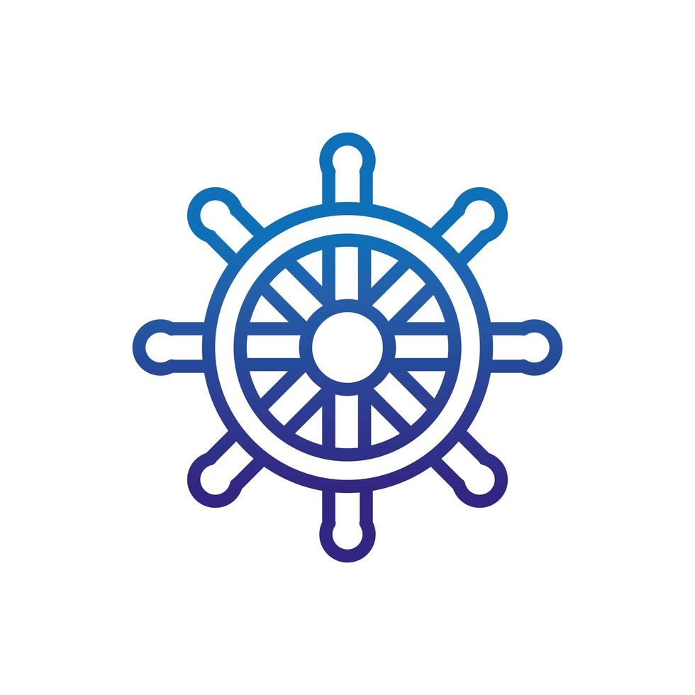 steering wheel ship marine life thick line blue vector