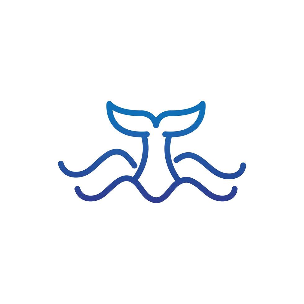 whale tail and sea marine life thick line blue vector