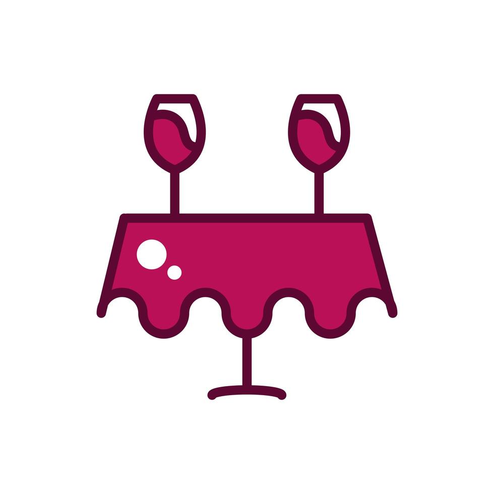 Mesa con copas de vino celebración bebida bebida icono línea y lleno vector