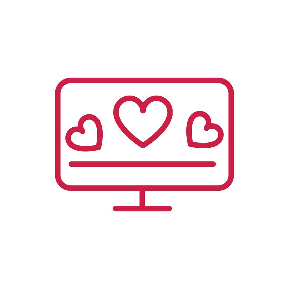 happy valentines day computer hearts love screen red line design vector