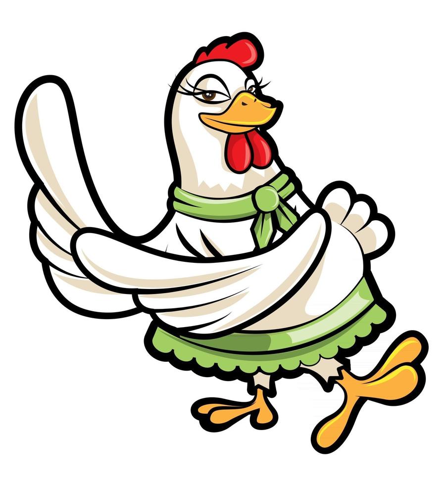 Cartoon chicken hen dancing happily character vector