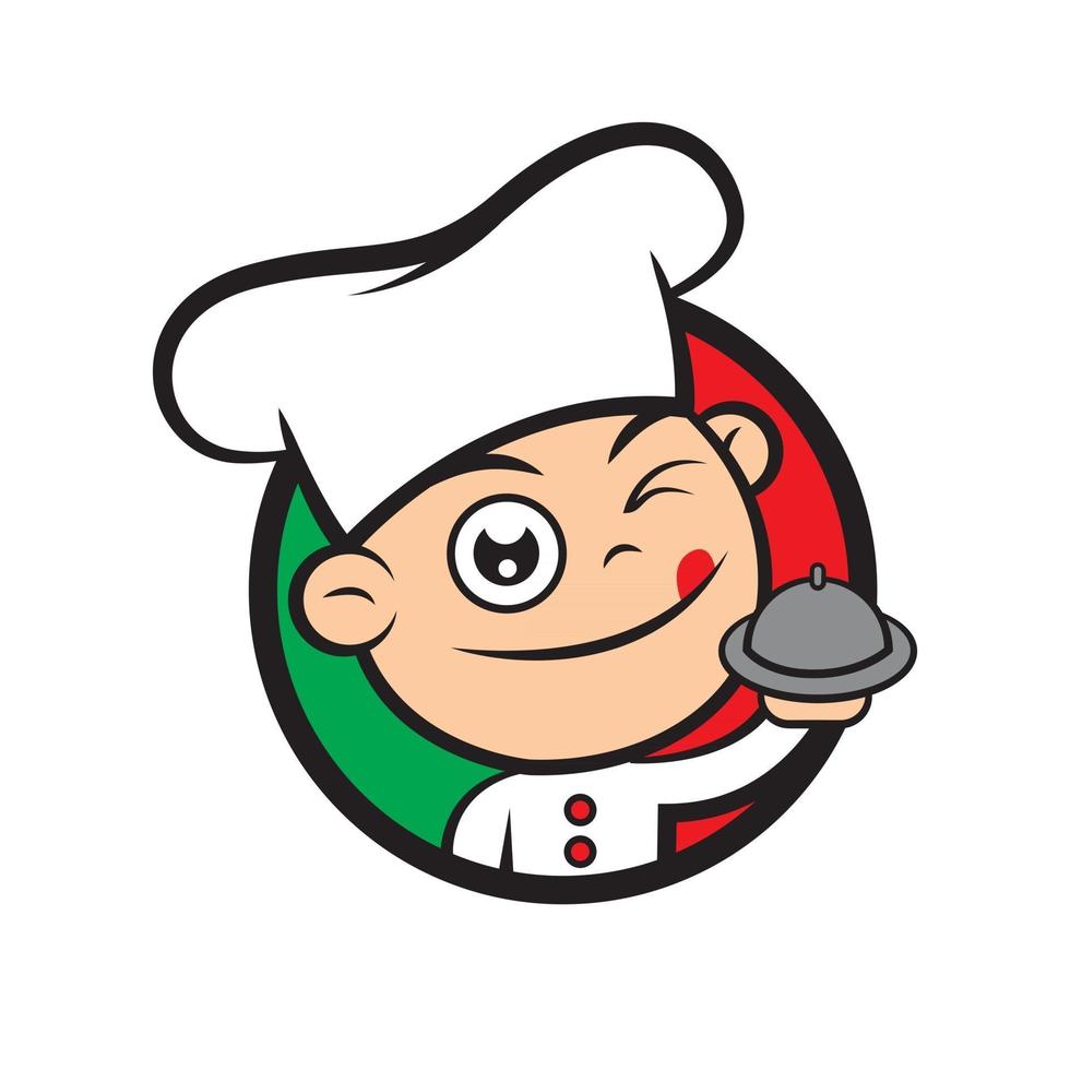 dibujos animados lindo chef italiano con lengua fuera sirviendo comida vector