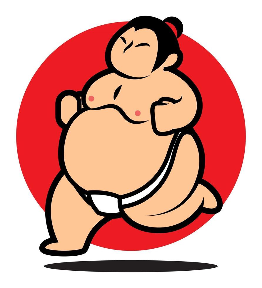 Cartoon cute Japanese sumo player running vector