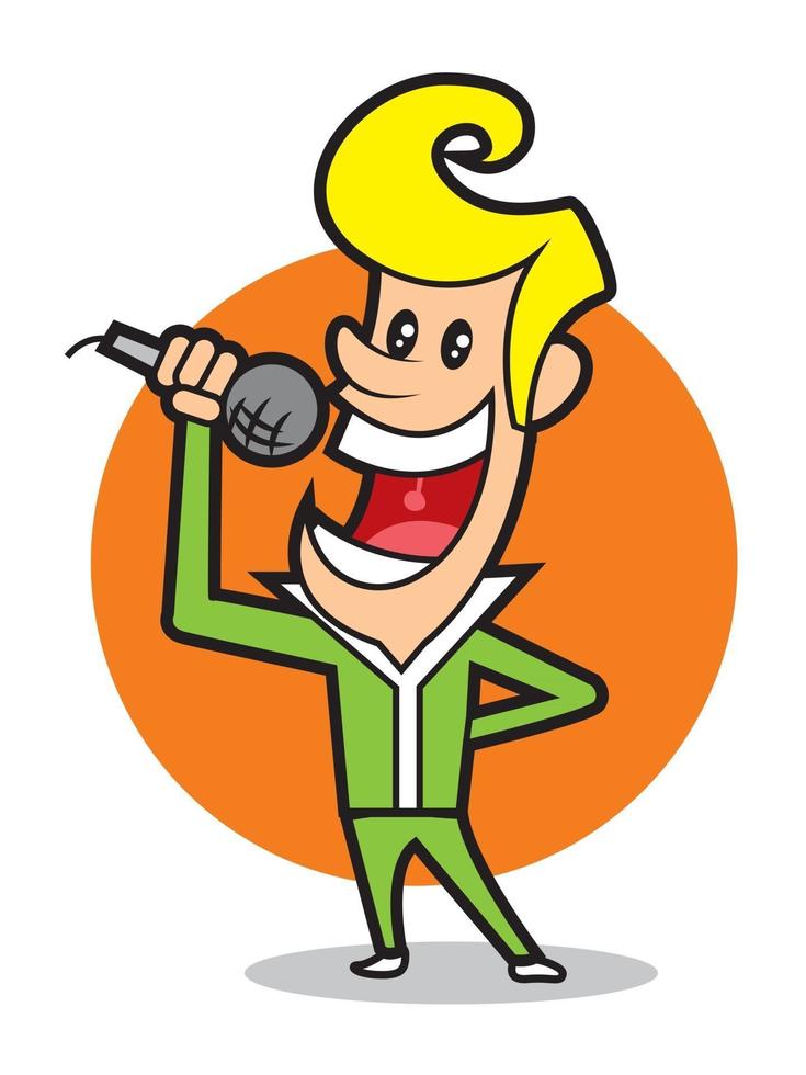 Yellow hair male holding microphone to sing loudly vector