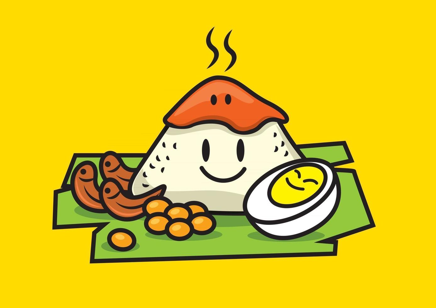 dibujos animados lindo personaje tradicional nasi lemak vector