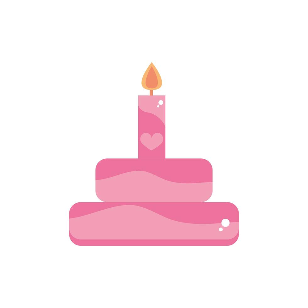 happy valentines day sweet cake with candle celebration pink design vector