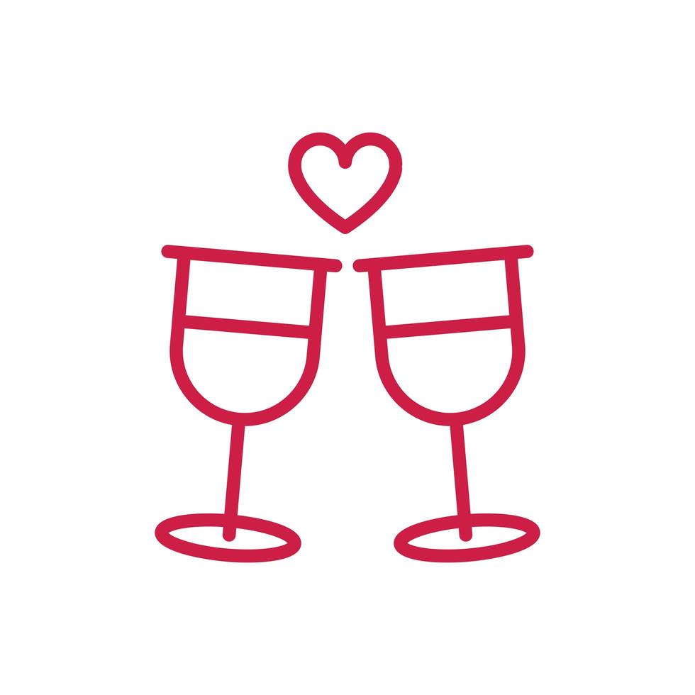 feliz día de san valentín brindis copas de champán corazón amor diseño de línea roja vector