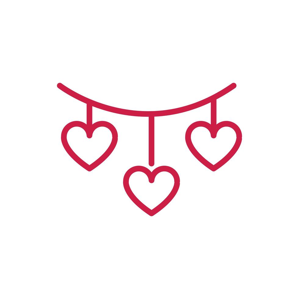 happy valentines day hanging hearts decoration red line design vector