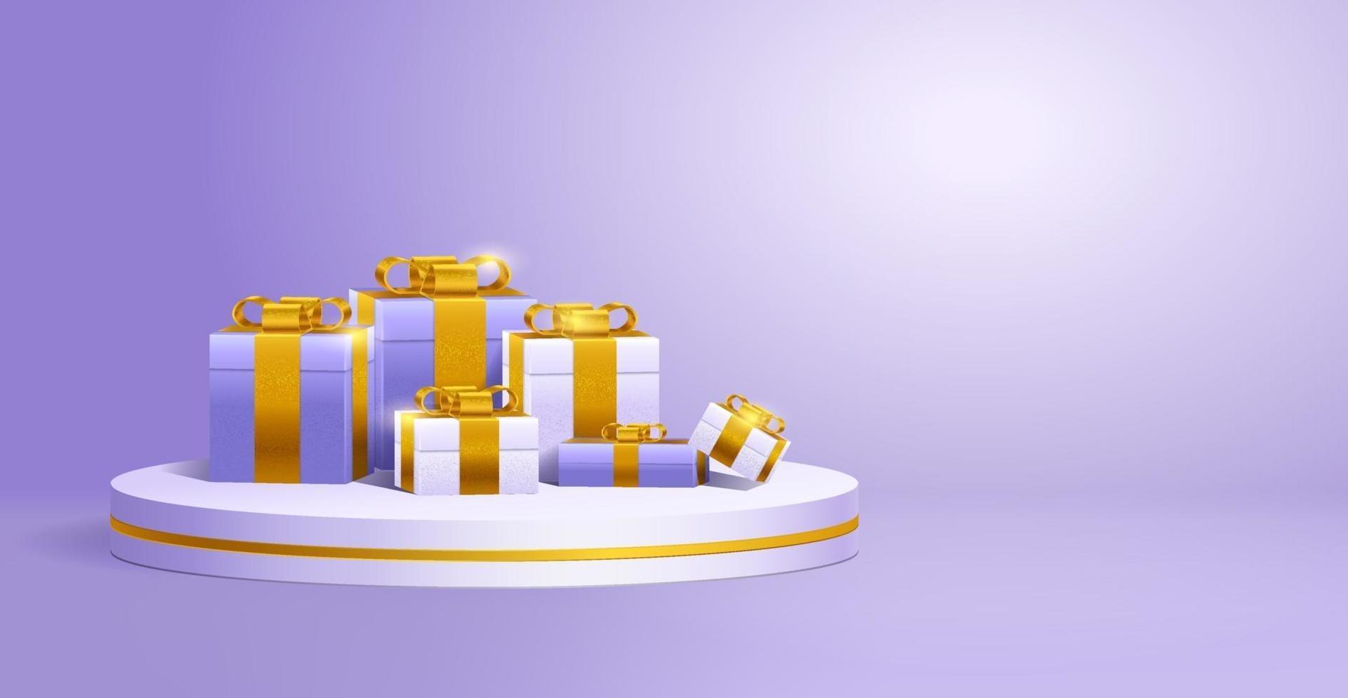 Minimal podium with gift boxes and golden ribon vector