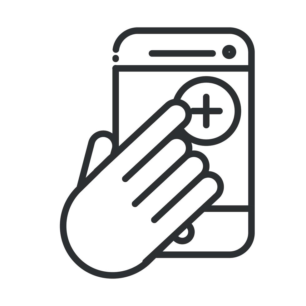 online health smartphone hand click medical app covid 19 pandemic line icon vector
