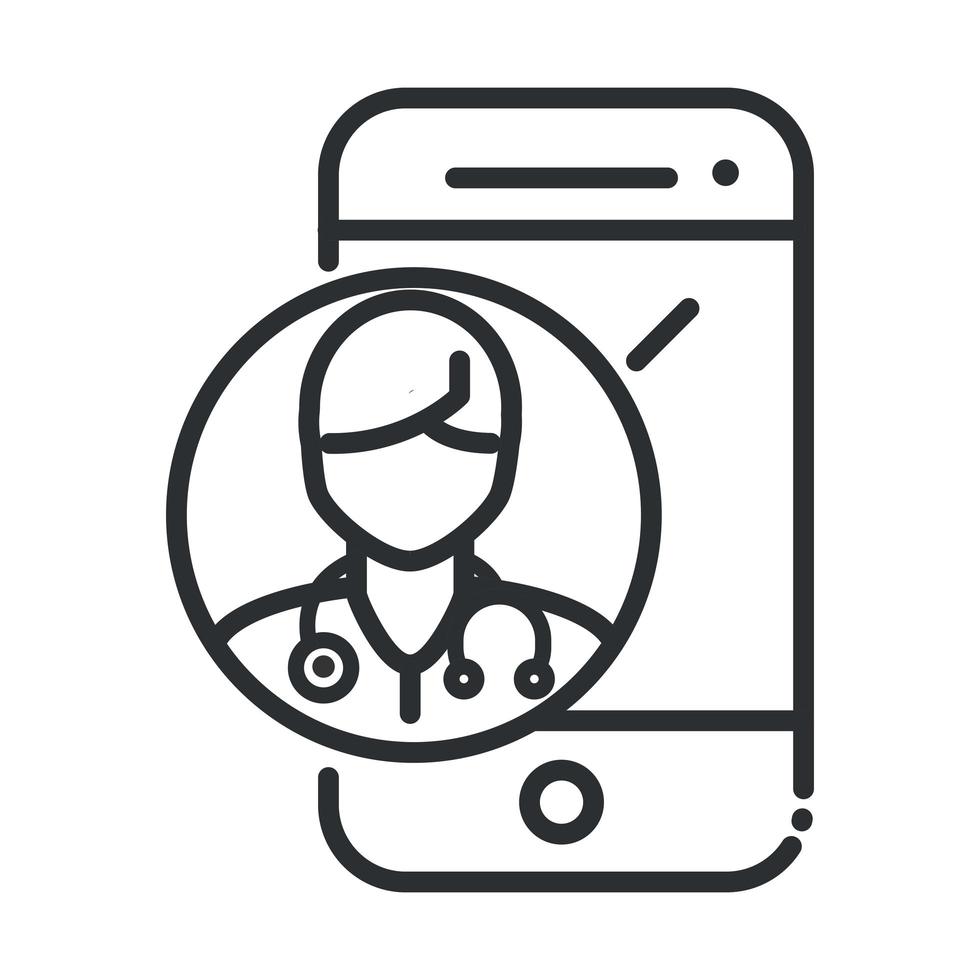 online health smartphone doctor consult app covid 19 pandemic line icon vector