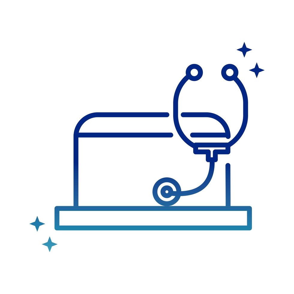 online health laptop computer stethoscope analysis covid 19 pandemic gradient line icon vector