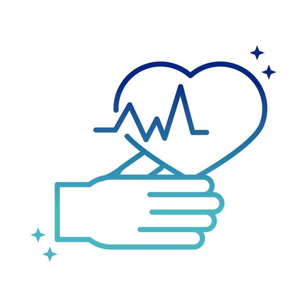 online health hand and heartbeat care covid 19 pandemic gradient line icon vector