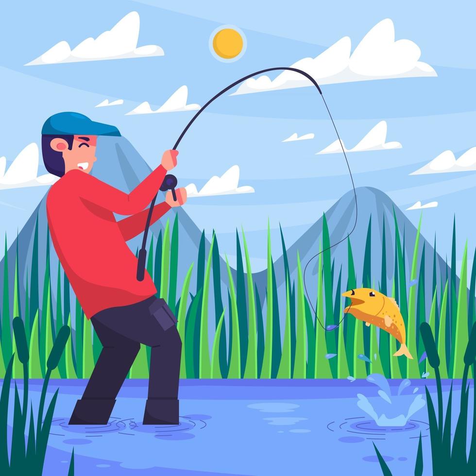 concepto de pesca de actividad de verano vector