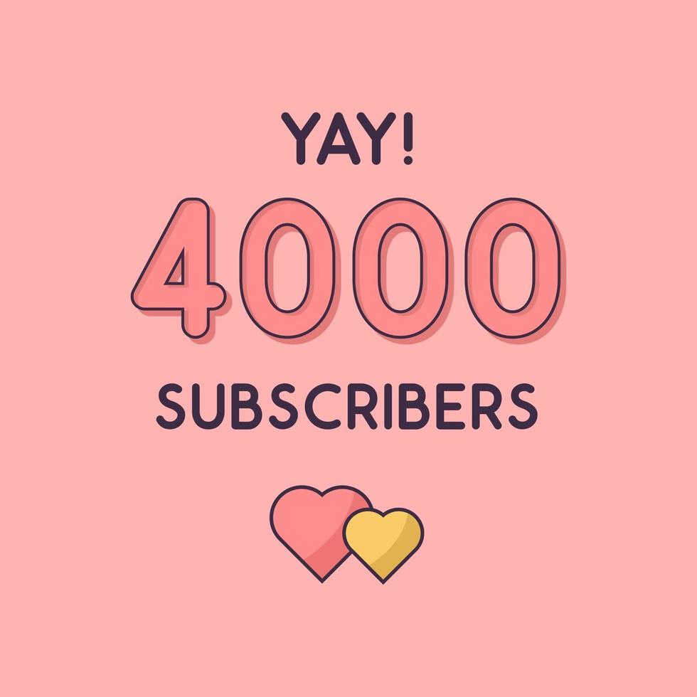 Yay 4000 Subscribers celebration Greeting card for 4k social Subscribers vector