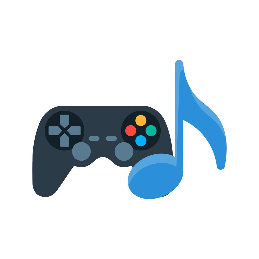 diseño plano moderno de gamepad o joystick con icono de nota musical para web vector