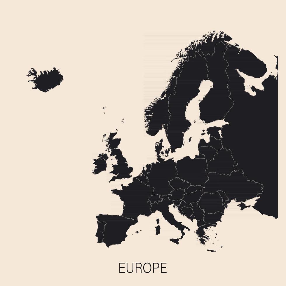 El mapa político detallado del continente de Europa con Rusia con fronteras de países vector