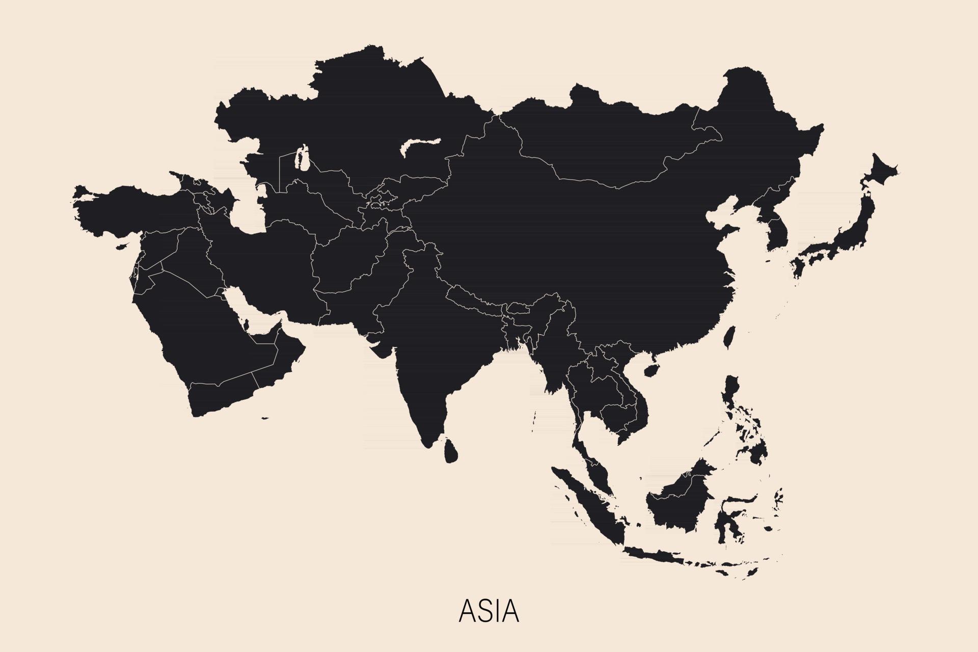 The political detailed map of the continent of Asia with borders of