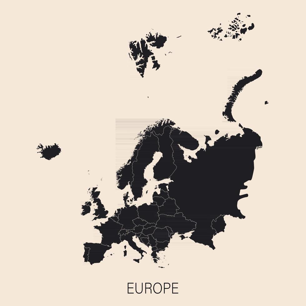 El mapa político detallado del continente de Europa con Rusia con fronteras de países vector