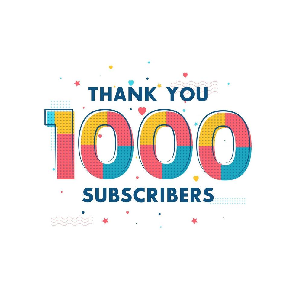 gracias 1000 suscriptores tarjeta de felicitación de celebración para 1k suscriptores sociales vector