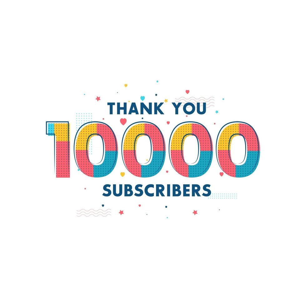 gracias tarjeta de felicitación de celebración de 10000 suscriptores para 10k suscriptores sociales vector