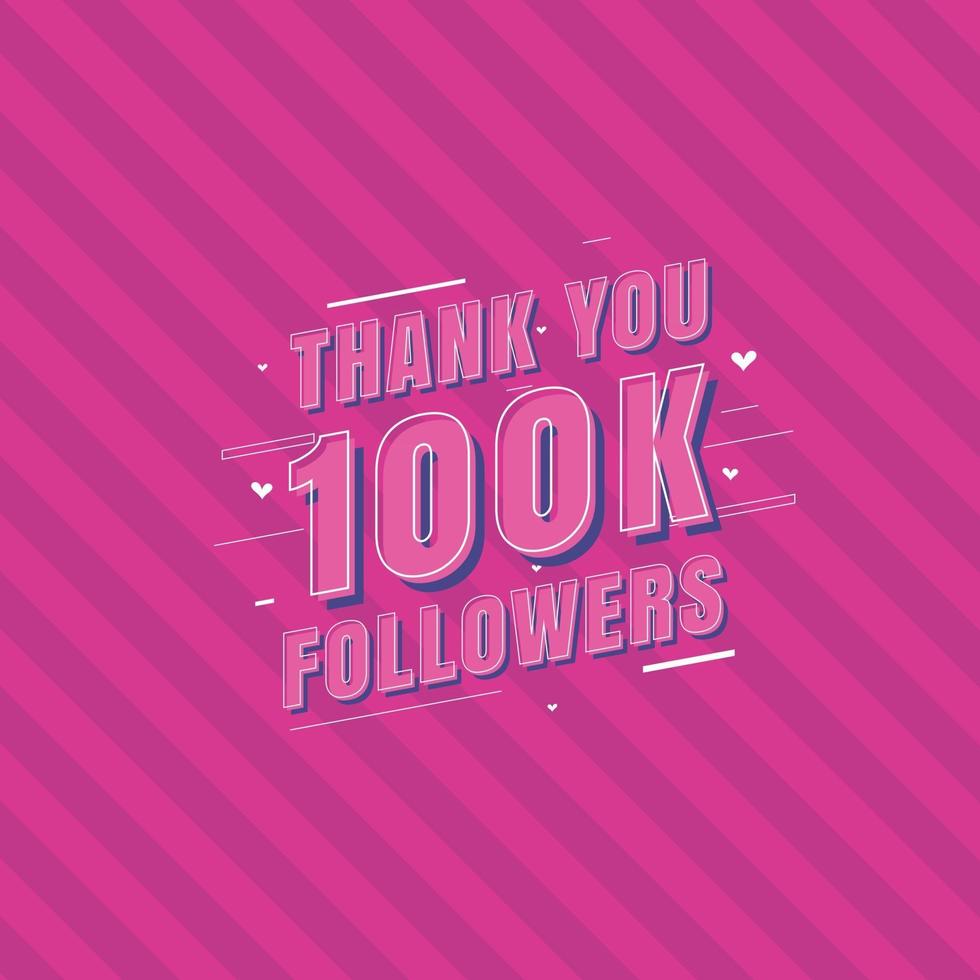 Thank you 100k Followers celebration Greeting card for 100000 social followers vector