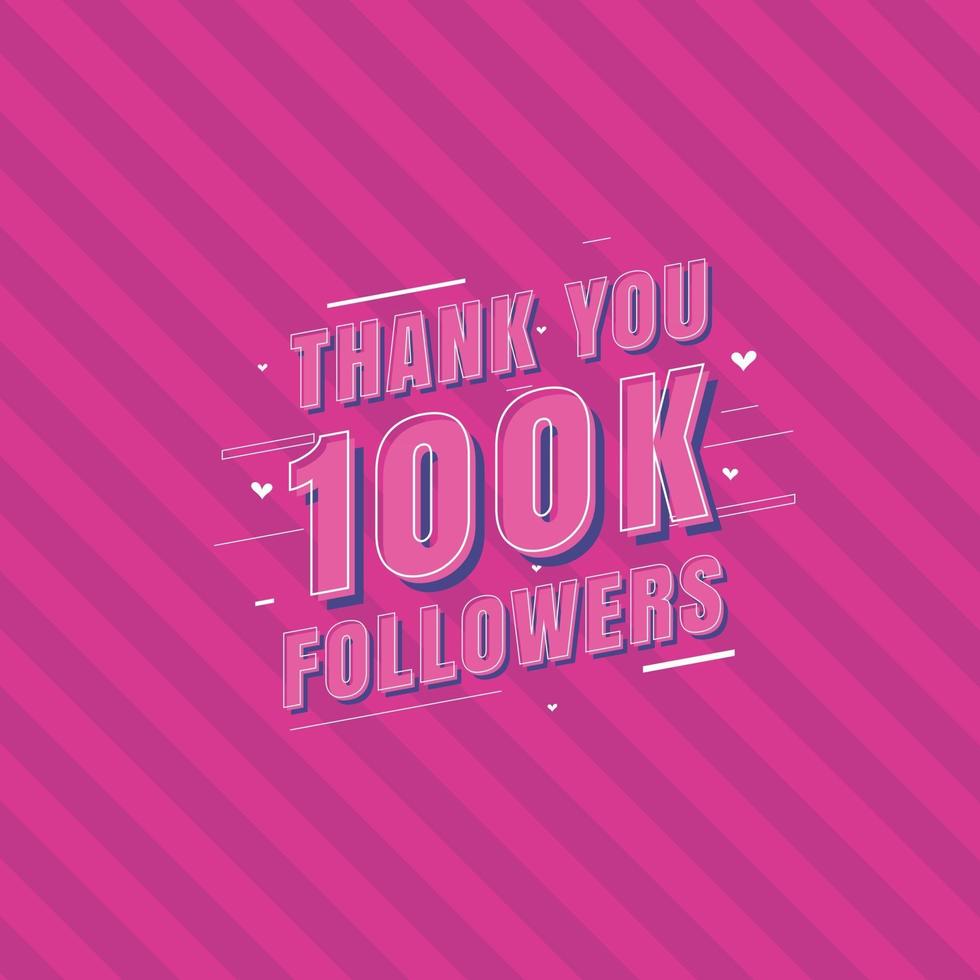 gracias 100k seguidores tarjeta de felicitación de celebración para 100000 seguidores sociales vector