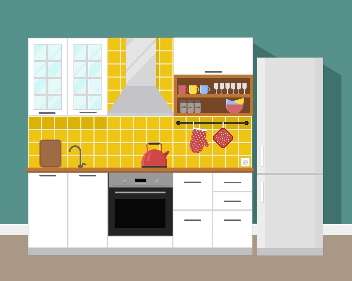 Kitchen modern interior in flat style vector