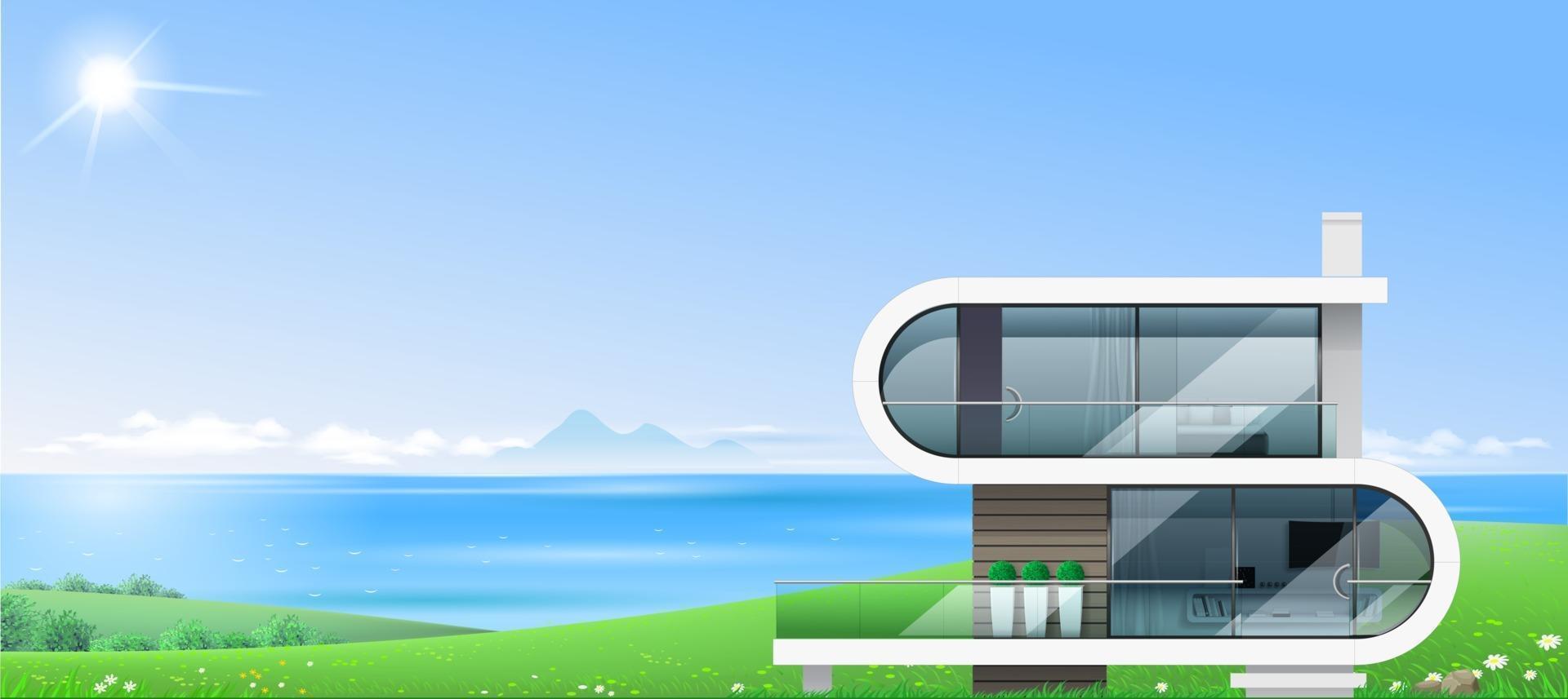 Modern villa by the sea banner vector