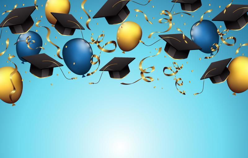 Graduation Hats Background with Balloon and Confetti vector